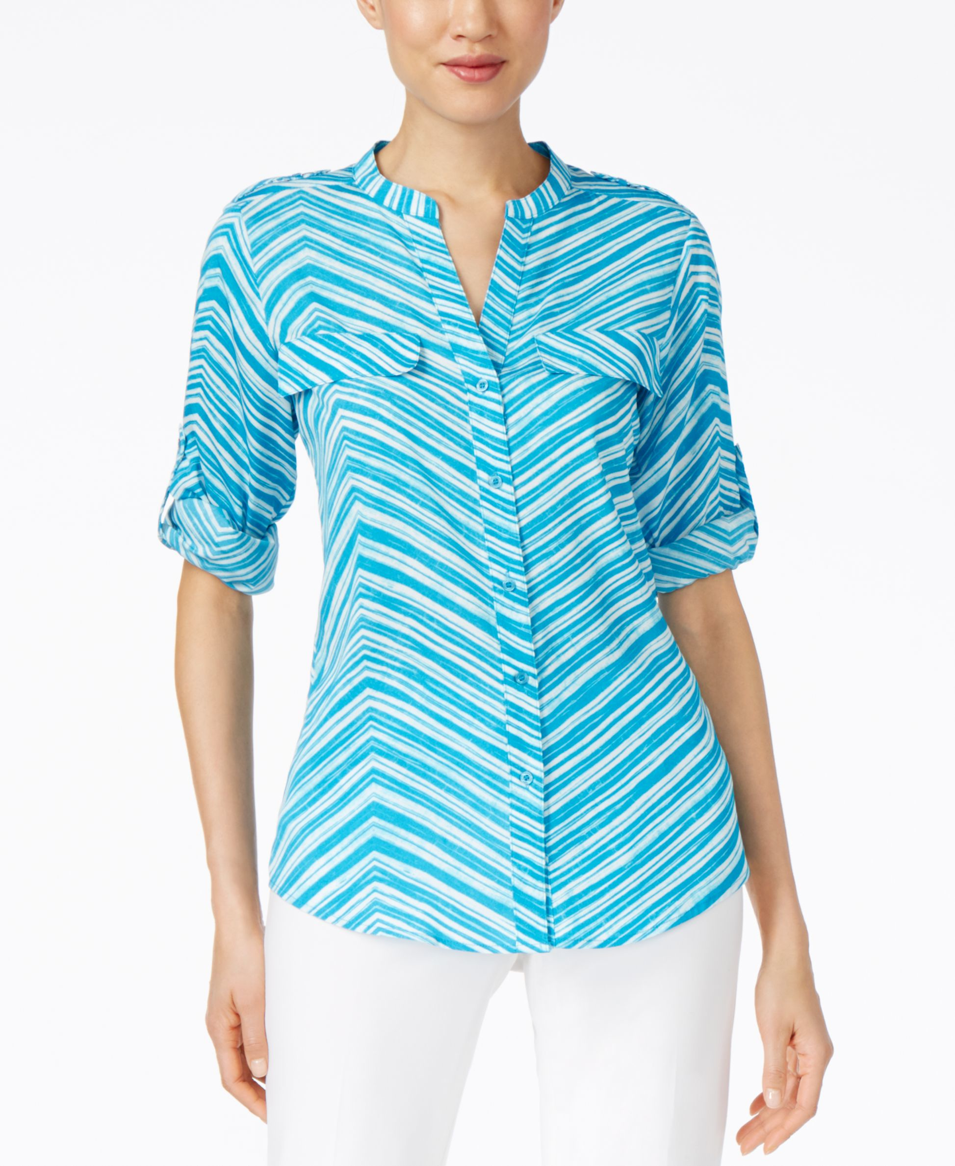 calvin klein roll tab sleeve windowpane print to